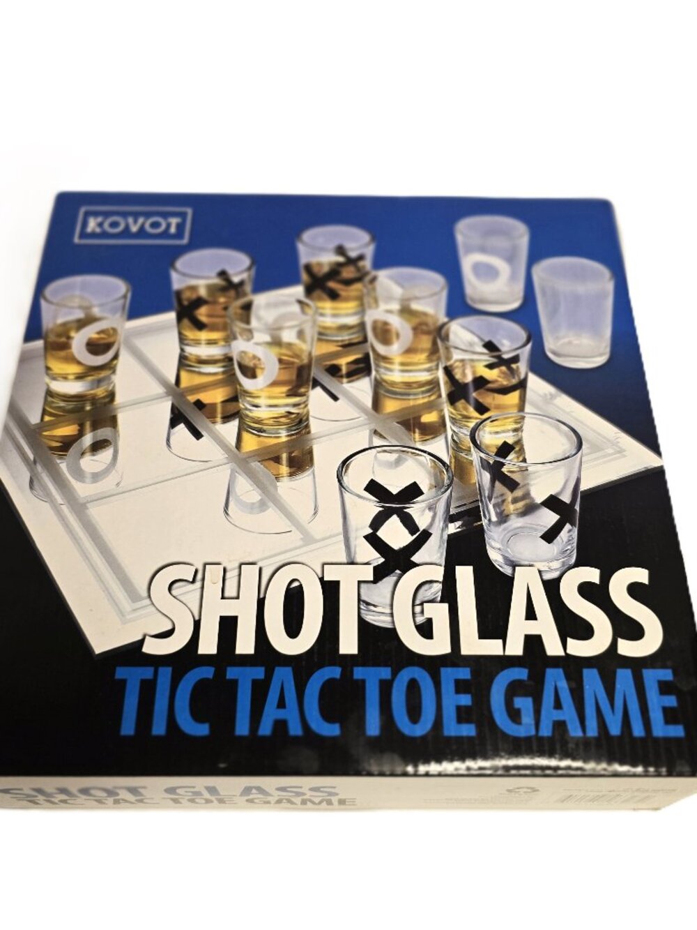 KOVOT Shot Glass Tic Tac Toe 10 Glasses Mirrored Gameboard Drinking Game College